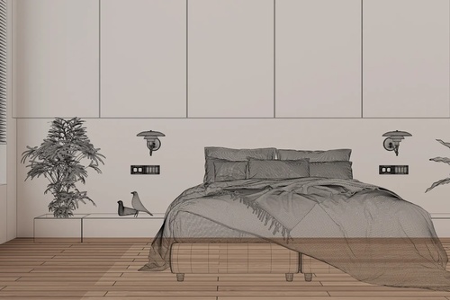 Raumkonzept und Grundrissplanung Modernes Schlafzimmer mit minimalistischem Design und funktionaler Raumaufteilung zur Entwicklung optimaler Grundrisse
